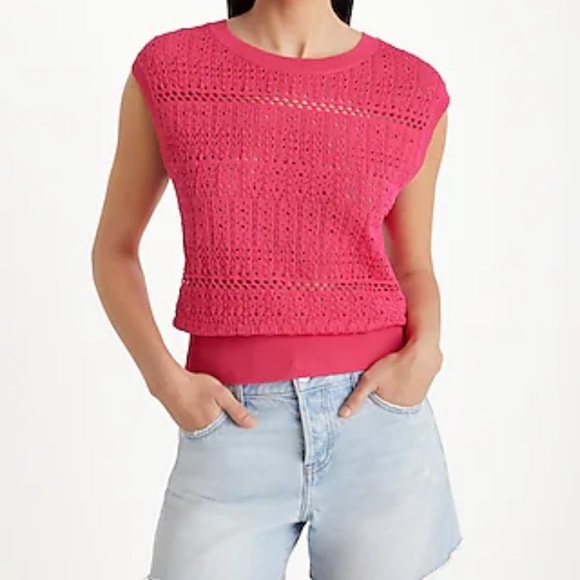 Express Pink Sleeveless Crochet Top - Picture 1 of 4